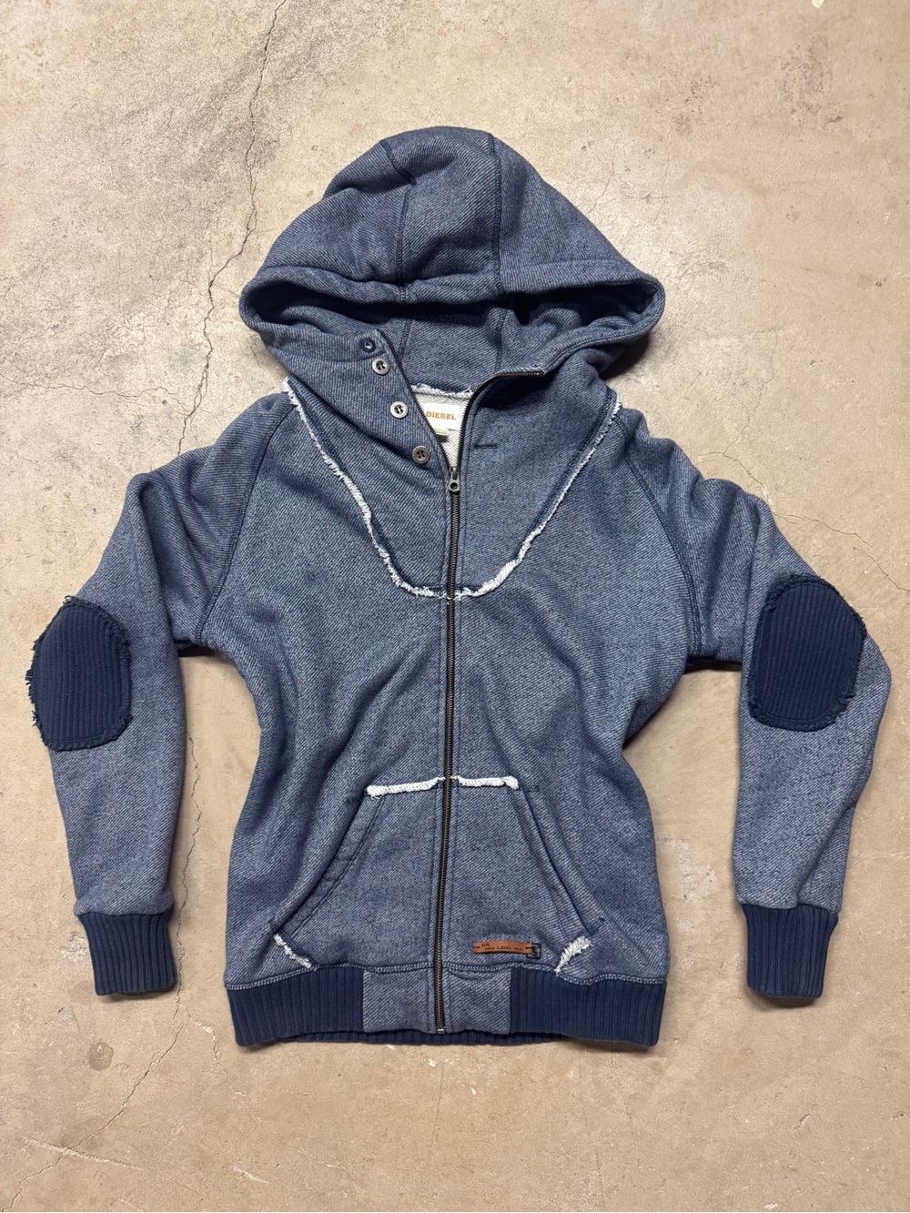 Vintage Y2K Diesel Eskimo Zip Hoodie Cinched Size XL Black Avant Garde Archive